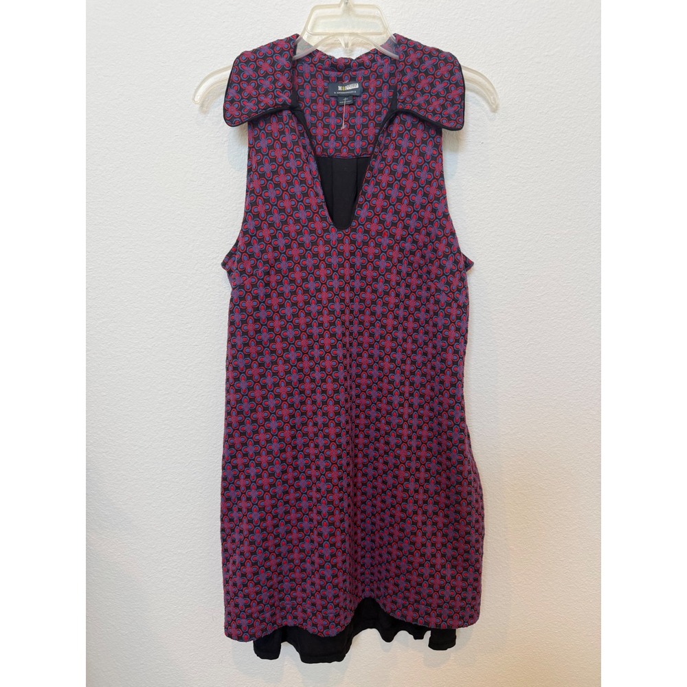 Maeve by Anthropologie Jacquard Red Blue Geometric Floral V-Neck Shift Dress L